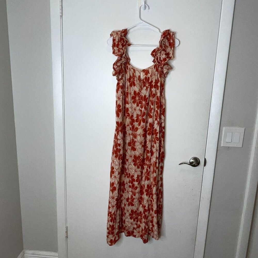 THE GREAT. Cascade Dress in Burnt Red Hibiscus Flower  Size Small - Picture 7 of 11